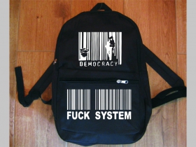Democracy - Fuck The System jednoduchý ľahký ruksak, rozmery pri plnom obsahu cca: 40x27x10cm materiál 100%polyester
